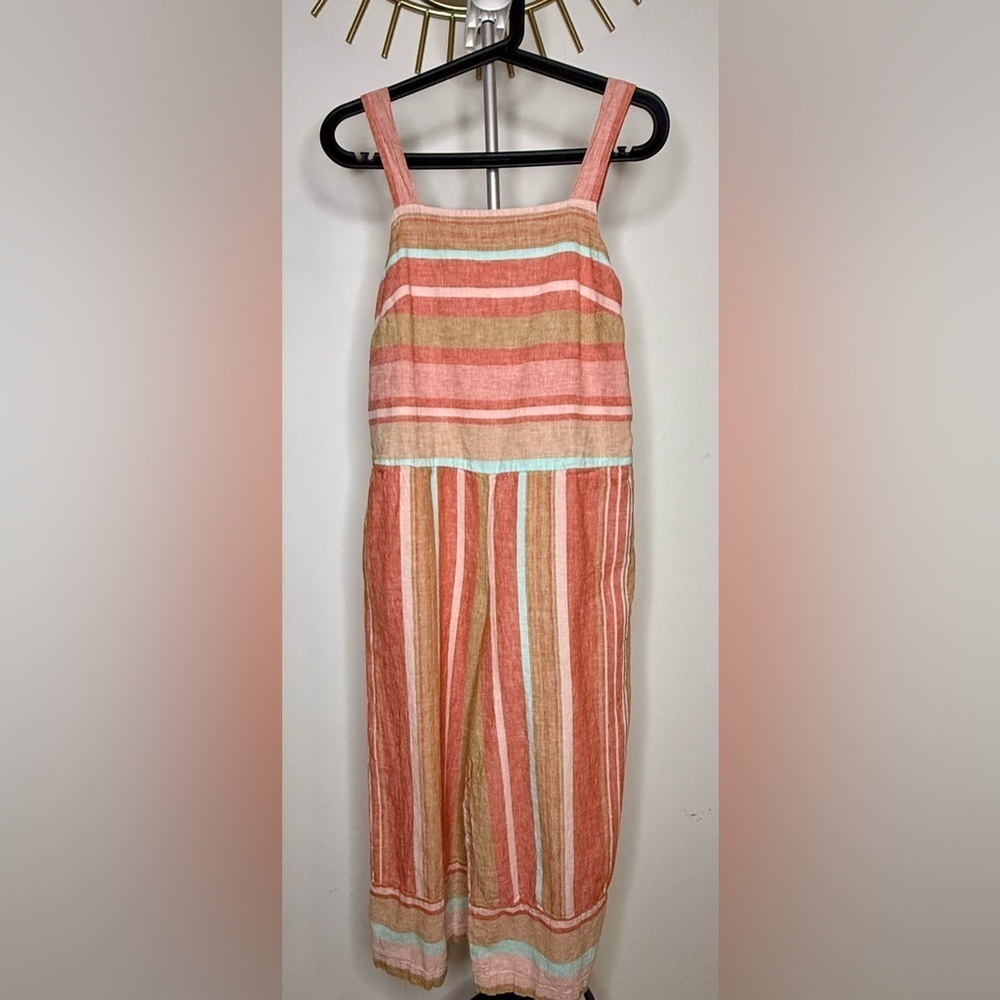 Beach lunch lounge preppy chic linen cotton striped summer romper pockets size 6 - Picture 2 of 10